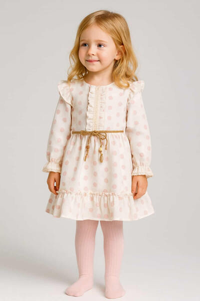 krm kerem bebe Rochie pentru fetiță cu mâneci lungi cu buline