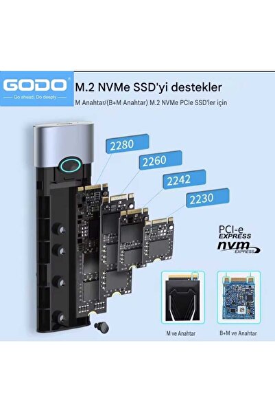 GODO M2 Nvme Muhafazası Ku-tu-su 10Gbps Usb 3.2 Yüksek Hızlı Ce Lisanslı 2280/2260/2242/2230 Uyumlu