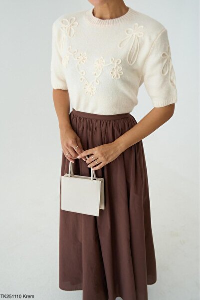 CADDELAMODA Pulover Suzene cu mânecă scurtă brodat Yumoş