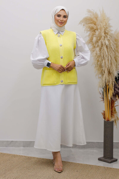 Tesettür Dünyası Buttoned Knitwear Sweater Tsd250221 Yellow