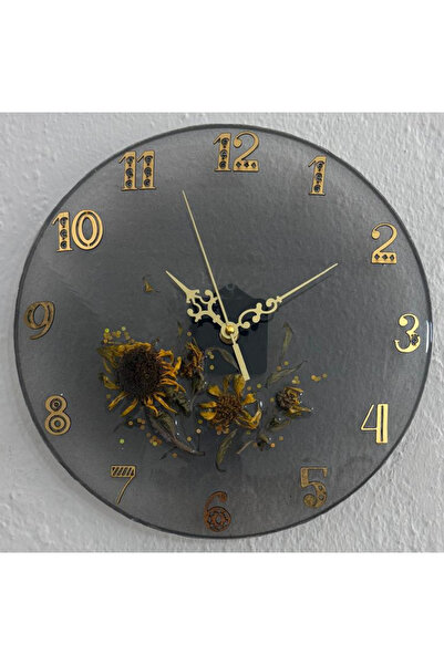 Pelince ساعة حائط من الإيبوكسي بتصميم الشمسية مع تفاصيل ذهبية (تصميم خاص - إنتاج فريد) - 30 سم