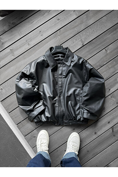 XPUPPETWEAR Jachetă bomber din piele cu detaliu cu nasturi negre