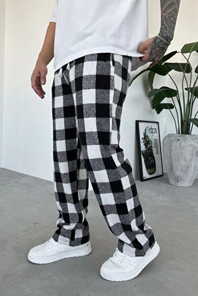 HAFKAGİYİM Μαύρο και άσπρο καρό Unisex Πιτζάμες Χαλαρής Φόρμας