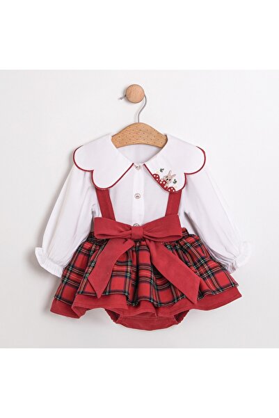 Momercy Rabbit Embroidery Collar Shirt Plaid Romper Set, Birthday Party Christmas Special Day Photo Shoot