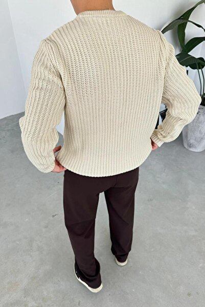 HAFKA Πλεκτό πουλόβερ με λαιμόκοψη σε κρεμ χρώμα