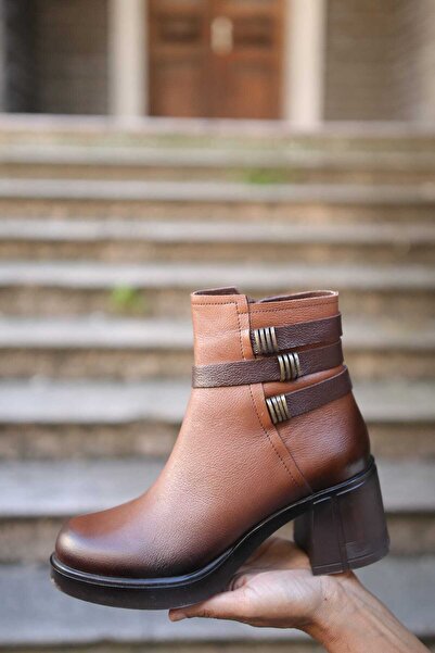 Venüs 3102 Γνήσιες δερμάτινες μπότες με χοντρό τακούνι με φερμουάρ