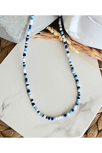 HALHALMILL Mavi Beyaz Tonlarında Kum Boncuk Kolye