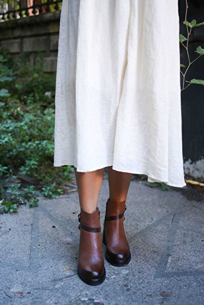 Venüs 3102 Γνήσιες δερμάτινες μπότες με χοντρό τακούνι με φερμουάρ