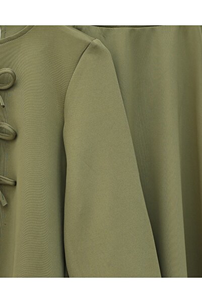 Modamorfo Scuba Suit with Bow Detail on the Front and Skirt - Khaki