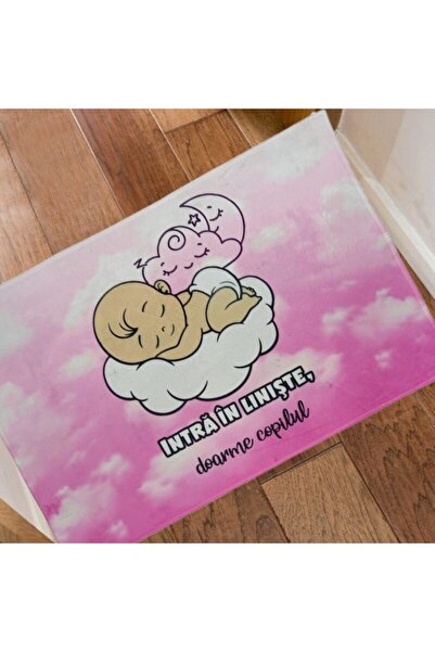 POEM.RO Funny mat - Enter quietly, the child is sleeping - pink mat