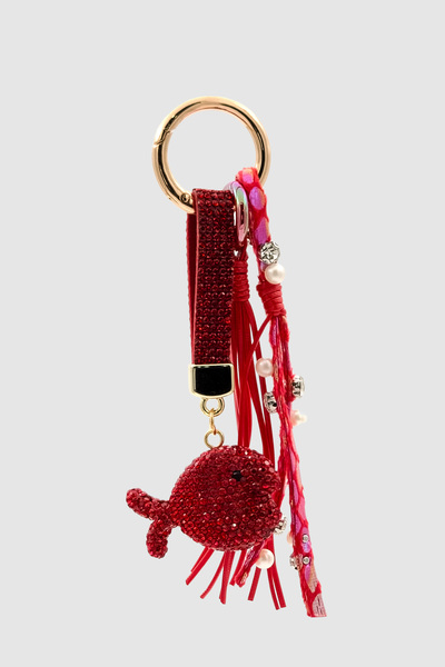 Wuclo Kristal Taşlı Balık & Püskül Çanta Charmı Kırmızı
