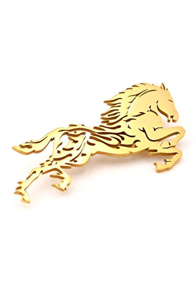 Solfera Koşan At Rüzgar Yele Paslanmaz Sarı Çelik Broş Rozet Yaka süsü RZ445