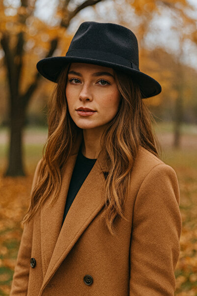 AKMNY BOUTIQUE Pălărie Fedora neagră pentru femei Pălărie de cowboy tare