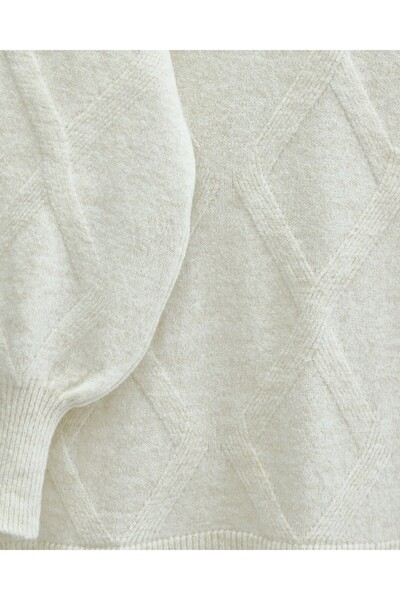 Modamorfo Baklava Patterned Soft Knit Tunic - Ecru