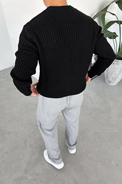 HAFKAGİYİM Black Crew Neck Oversize Knit Sweater