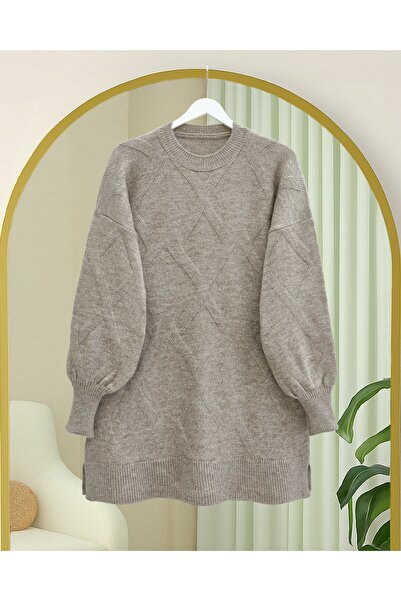 Modamorfo Baklava Patterned Soft Knit Tunic - Earth