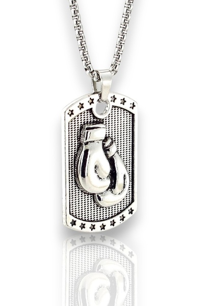 Solfera Çift Boks Eldiveni Boksör Künye Tipi Çelik Erkek Kolye Q0994