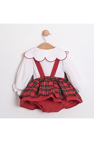 Momercy Rabbit Embroidery Collar Shirt Plaid Romper Set, Birthday Party Christmas Special Day Photo Shoot