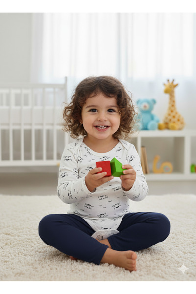 Şimo Butik Girl Boy Child Baby Long Sleeve Snap Fastener Bodysuit-Badi 100% O...