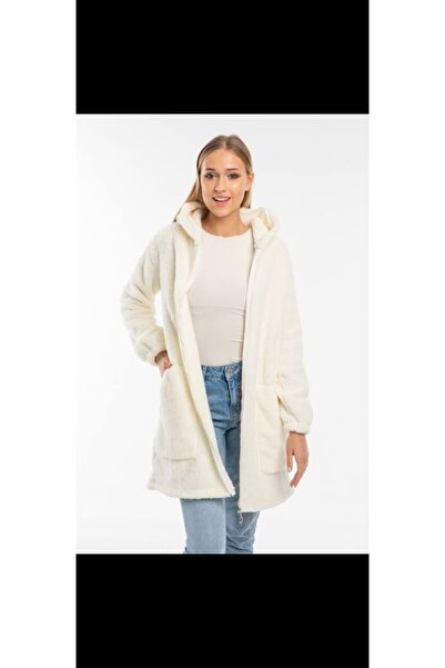 Modayazar Women's Hooded Zippered Long Welsoft Plush Cardigan with Elasticated Sleeves