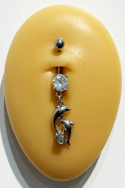 DM AKSESUAR Yunus Balığı Sallantılı Taşlı Göbek Piercingi