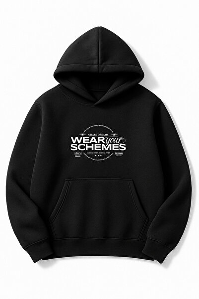 Altair Tr سويت شيرت أسود قصة فضفاضة للجنسين من Wear Your Schemes مطبوع بغطاء رأس