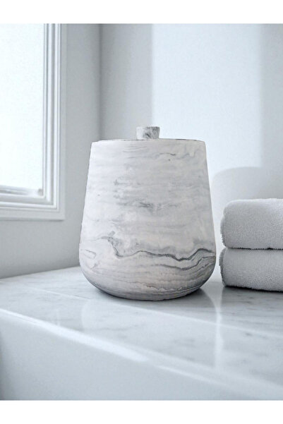 Trust Stone 2 Pieces Concrete Trash Can Bathroom Kitchen Toilet Wc 18 cm 4 Liter Bin with Lid