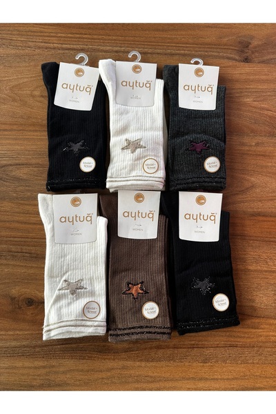 Aytuğ Premium Modal Seamless Star Embroidered Comfortable Women's Socks 6-Pack