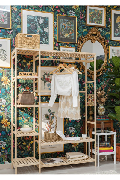 MFG AHŞAP Açık Gardrop 148x96x35cm Ahşap Raflı Elbise Askılığı