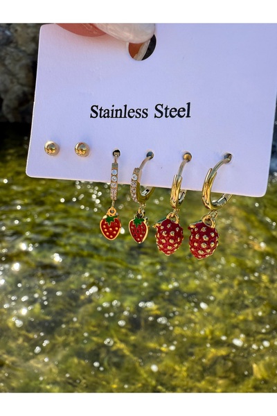 ARMELİA ACCESORİES Çilek Figürlü 4’lü Küpe Seti
