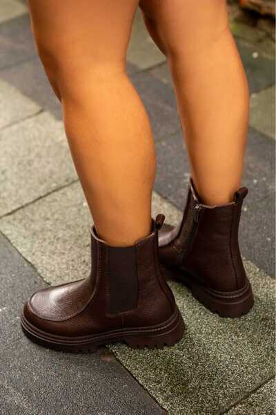 Mammamia 83450 Hakiki Deri Lastik Detaylı Kalın Tabanlı Fermuarlı Bot