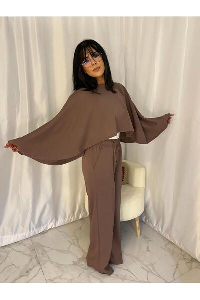 Butik "Kahverengi Kalın Kumaş Kışlık İkili Takım - Pantolonlu Yarasa Kol Takım"