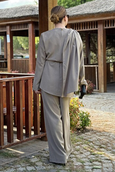 AYASOFYA OTANTIK Women's Mink Shawl Collar Tunic Pants Set