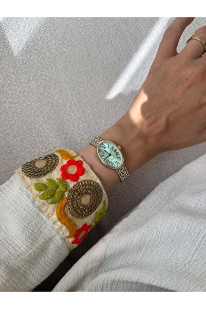 MERW Roses Model Gold Gümüş Yeşil Renk Vintage Seri Kadın Metal Kol Saati
