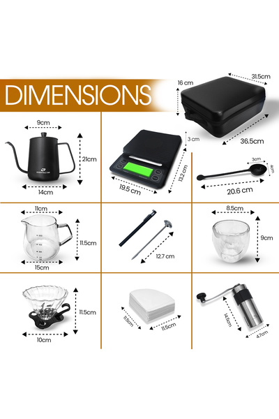 PopZa V60 Pour Over Coffee Maker Set Portable Coffee Kit with Kettle Scale and Thermometer