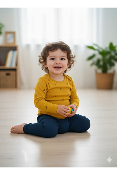 Şimo Butik Girl Boy Child Baby Long Sleeve Snap Fastener Bodysuit-Badi 100% O...