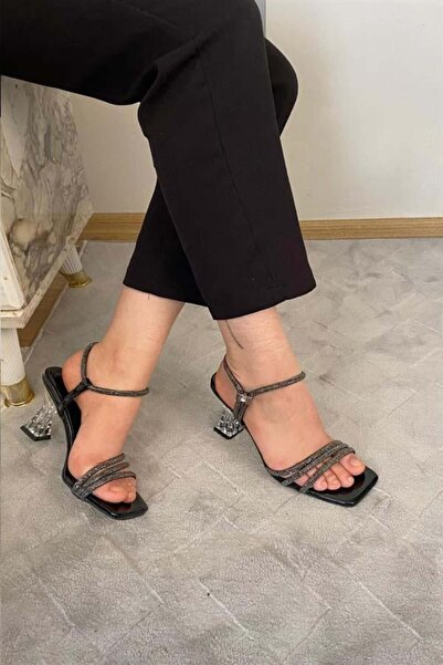 Difolia Pantofi cu toc transparent din piele neagră pentru femei