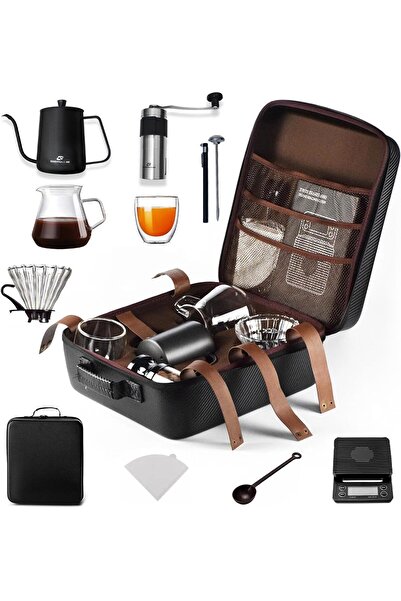PopZa V60 Pour Over Coffee Maker Set Portable Coffee Kit with Kettle Scale and Thermometer