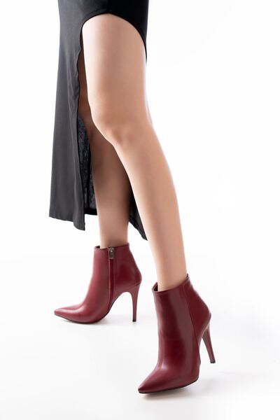 Rainon Store Burgundy Thin Heeled Zippered Boots – Elegance in Every Step