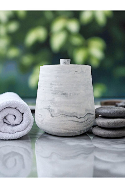 Trust Stone 2 Pieces Concrete Trash Can Bathroom Kitchen Toilet Wc 18 cm 4 Liter Bin with Lid