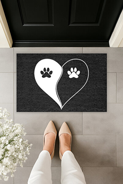 Dormot سجادة أمام الباب بطباعة رقمية حديثة على شكل قلب وقدم