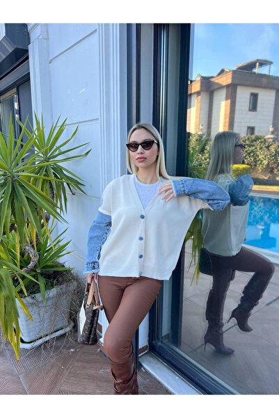 PREMİER VİE New Season Sleeves Denim Buttoned Cardigan
