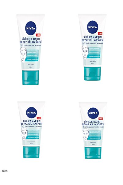 NIVEA 82305 KARŞITI 3'Ü 1 ARADA BEYAZ KİL MASKESİ 4 ADET