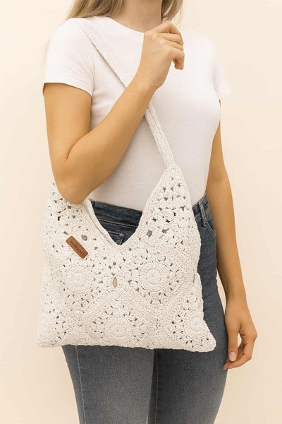 Ada Kostüm Tasarım Willow Krem Örgü/Kroşe Kol Çantası (Astarlı)