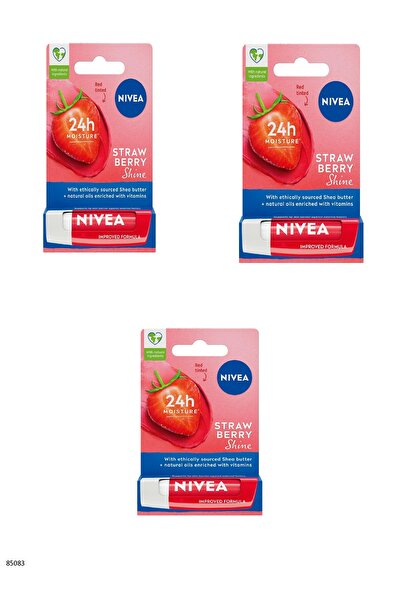 NIVEA 85083 Strawberry Lip Care Cream 3 Pcs