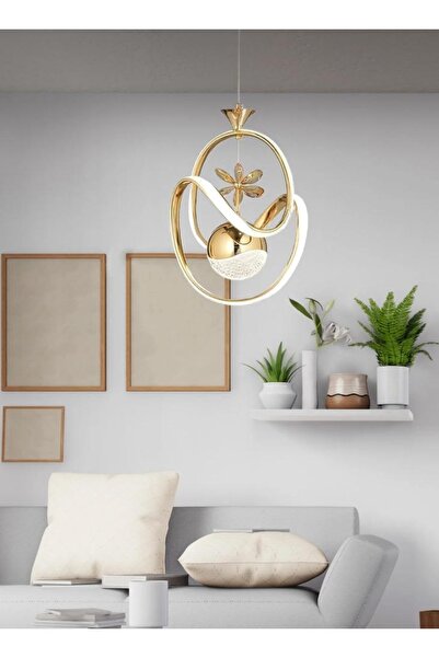 Akgül Tek Toplu Modern Gold Kaplama Sarkıt Led Avize Salon Avize 3 Renk Ledli