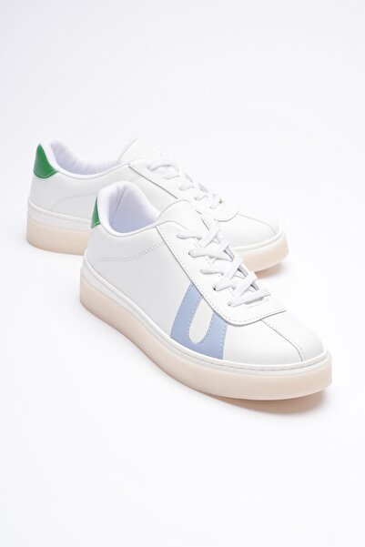 Mubiano Pantofi sport pentru femei din piele naturală alb albastru verde pant...