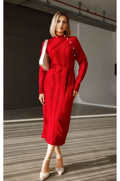 EsSo butik Button Detailed Raglan Sleeve Belted Knitwear Dress