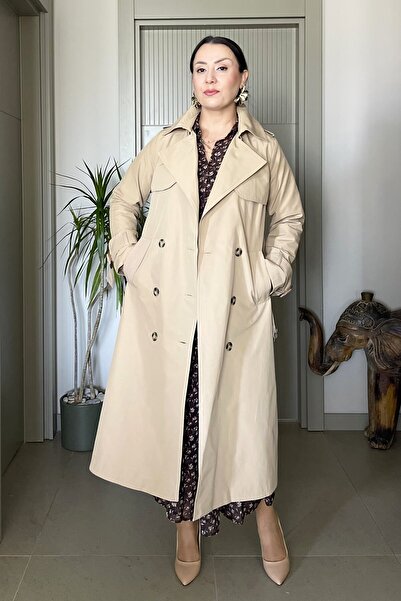 Butik Didem Sakinci Apoletli Rüzgarlıklı Kemerli Yumuşak Dokulu Trençkot