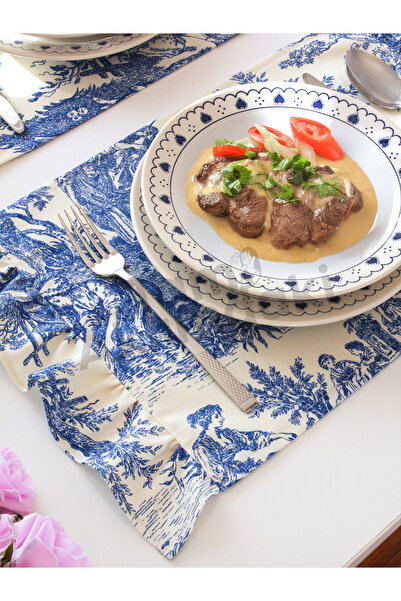 Ayoba Premium 2'li Fırfırlı & Fransız Köylüleri Desenli Kumaş Amerikan Servis Seti - Vintage ve Şık Set